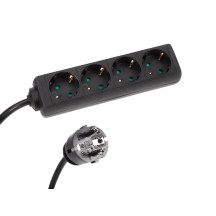 Multiprise 4 prises avec gaine thermorétractable - 3G2.5 - Câble de 1,5 m - Noir - Mise à la terre