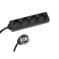 Multiprise 4 prises avec gaine thermorétractable - 3G2.5 - Câble de 1,5 m - Noir - Mise à la terre