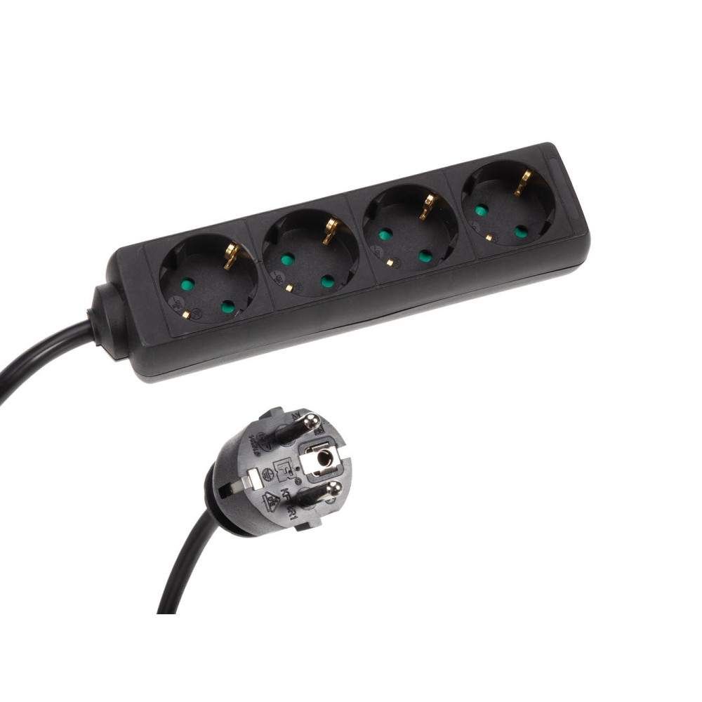 Multiprise 4 prises avec gaine thermorétractable - 3G2.5 - Câble de 1,5 m - Noir - Mise à la terre