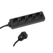 Multiprise à 4 prises avec gaine thermorétractable - 3G1.5 - Câble de 5 m - Noir - Mise à la terre