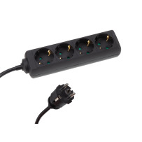 Multiprise à 4 prises avec gaine thermorétractable - 3G1.5 - Câble de 5 m - Noir - Mise à la terre