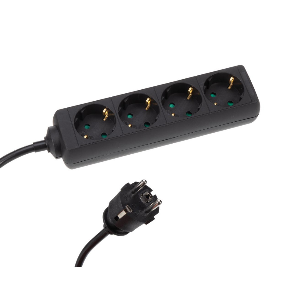 Multiprise à 4 prises avec gaine thermorétractable - 3G1.5 - Câble de 5 m - Noir - Mise à la terre