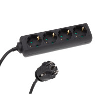 Multiprise à 4 prises avec gaine thermorétractable - 3G1.5 - Câble de 1,5 m - Noir - Mise à la terre