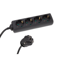 Multiprise à 4 prises avec gaine thermorétractable - 3G1.5 - Câble de 1,5 m - Noir - Mise à la terre