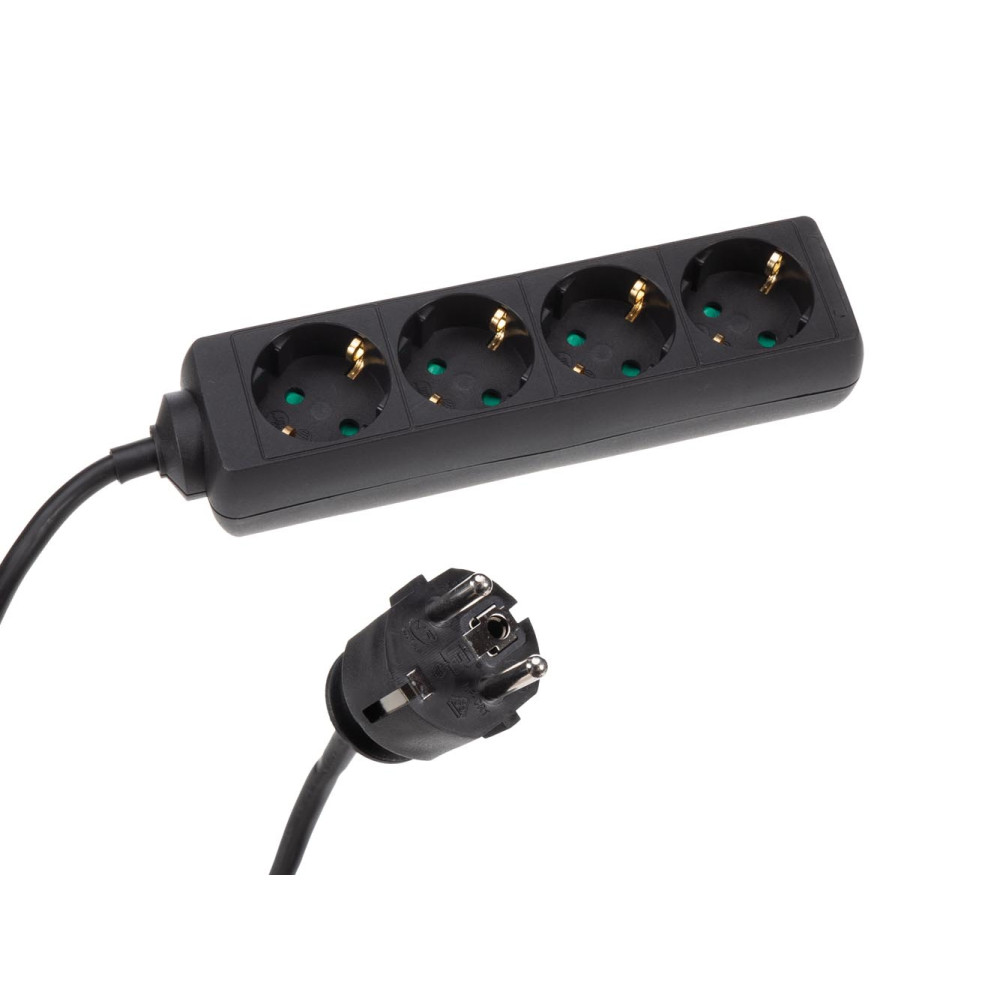 Multiprise à 4 prises avec gaine thermorétractable - 3G1.5 - Câble de 1,5 m - Noir - Mise à la terre