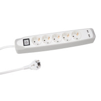 Multiprise 5 prises avec interrupteur - 2 ports USB - câble de 1,5 m - mise à la terre