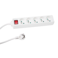 Multiprise 5 prises avec interrupteur - câble de 1,5 m - blanche - prise de terre