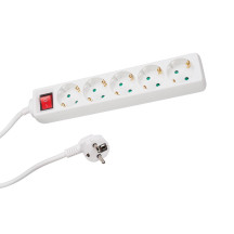 Multiprise 5 prises avec interrupteur - câble de 1,5 m - blanche - mise à la terre