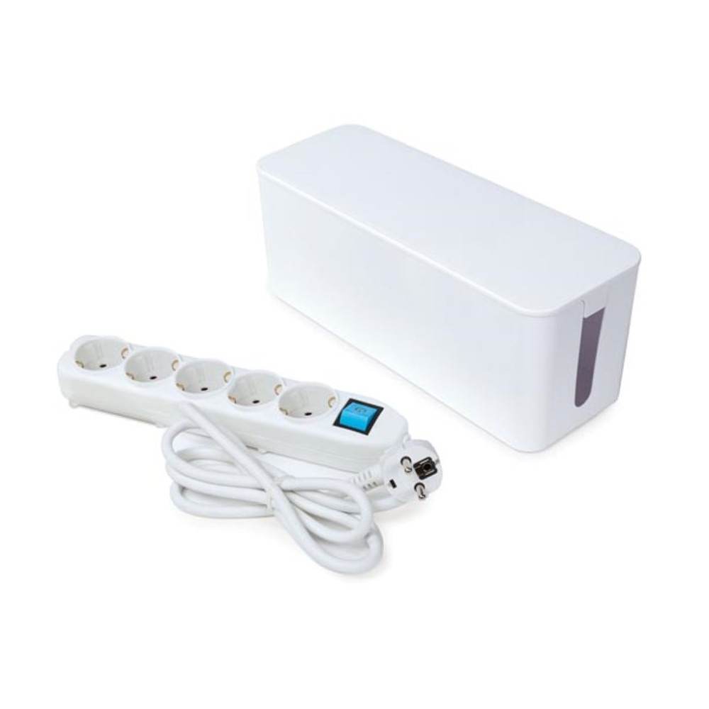 BLOC MULTIPRISE AVEC BOÎTE DE RANGEMENT - 5 PRISES - CÂBLE DE 1.5 m - BLANC - TERRE ALLEMANDE