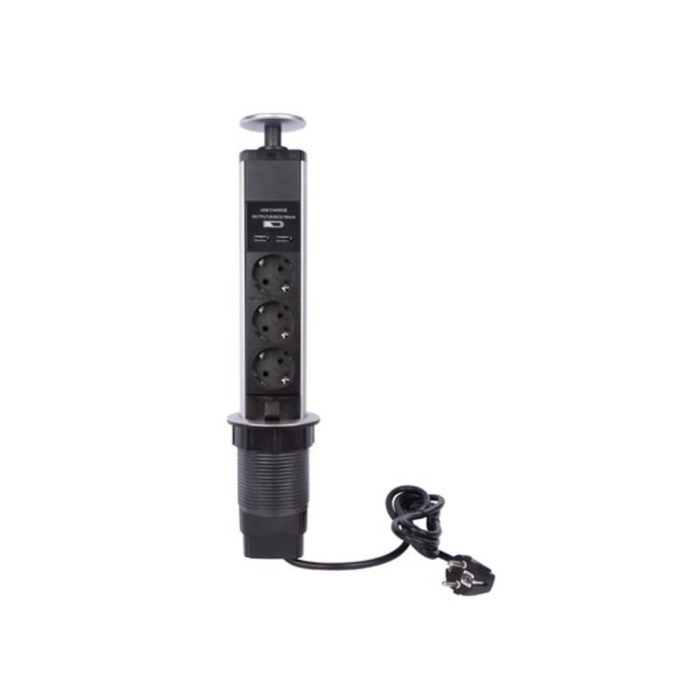 BLOC 3 PRISES ESCAMOTABLE + 2 x USB - SCHUKO