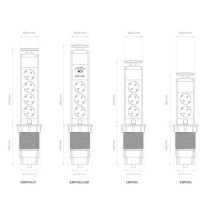 BLOC 3 PRISES ESCAMOTABLE + 2 x USB - SCHUKO