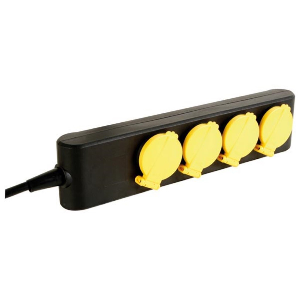BLOC MULTIPRISE - 4 PRISES - IP44 - CÂBLE DE 1.5 m - NOIR - TERRE FRANÇAISE