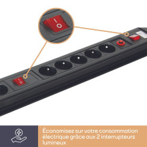 Multiprise à 10 prises avec protection contre les surtensions et prise de terre