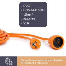 RALLONGE - 40 m - ORANGE - 3G1.5 - TERRE FRANÇAISE