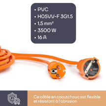 RALLONGE - 40 m - ORANGE - 3G1.5 - TERRE ALLEMANDE