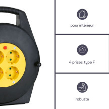 ENROULEUR DE CÂBLE 10 m - 3G1.5 - 4 PRISES - PRISE ALLEMANDE