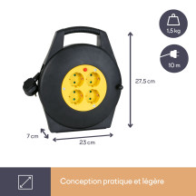 ENROULEUR DE CÂBLE 10 m - 3G1.5 - 4 PRISES - PRISE ALLEMANDE
