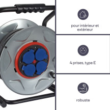 ENROULEUR NEOPRENE AVEC SYSTEME "ANTI-TWIST" - 40 m - 3G2.5 - 4 PRISES - TERRE FRANÇAISE
