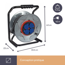 ENROULEUR NEOPRENE AVEC SYSTEME "ANTI-TWIST" - 40 m - 3G2.5 - 4 PRISES - TERRE FRANÇAISE
