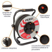 ENROULEUR PROFESSIONNEL NÉOPRÈNE - 40 m - 3G2.5 - 4 PRISES - TERRE FRANÇAISE