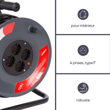 ENROULEUR 50 m - 3G1.5 - 4 PRISES - PRISE ALLEMANDE