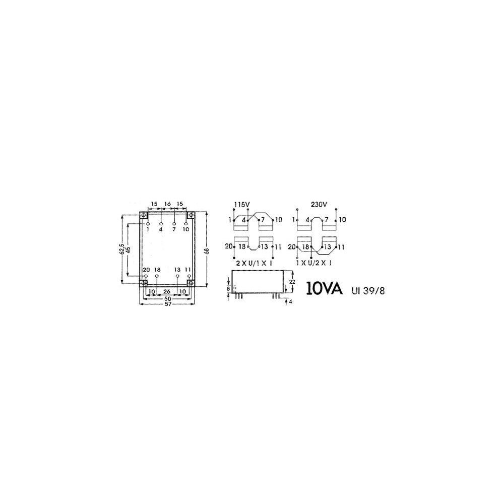 TRANSFORMATEUR BAS PROFIL 10VA 2 x 24V / 2 x 0.208A