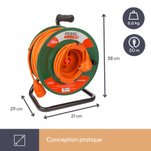 ENROULEUR DE CÂBLE POUR JARDIN 50 m - 3G1.5 - TERRE FRANÇAISE