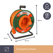 ENROULEUR DE CÂBLE POUR JARDIN 50 m - 3G1.5 - PRISE ALLEMANDE