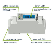 Compteur kwh monophasé pour montage sur rail din - 1 module