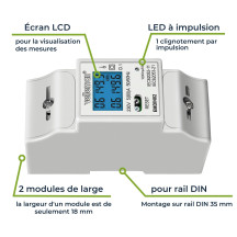 Compteur kwh monophasé pour montage sur rail din - 2 modules
