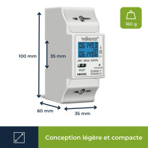 Compteur kwh monophasé pour montage sur rail din - 2 modules