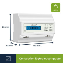Compteur kwh triphasé pour montage sur rail din - 7 modules - usage professionnel
