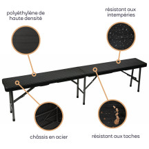 BANC PLIANT - IMITATION ROTIN - 180 x 25 x 43 cm