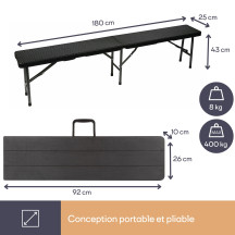 BANC PLIANT - IMITATION ROTIN - 180 x 25 x 43 cm