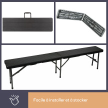 BANC PLIANT - IMITATION ROTIN - 180 x 25 x 43 cm