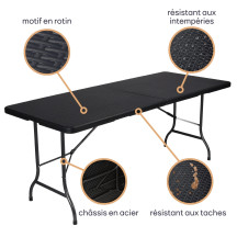 TABLE PLIANTE - IMITATION ROTIN - 180 x 75 x 74 cm