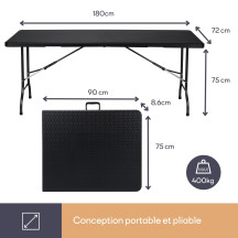 TABLE PLIANTE - IMITATION ROTIN - 180 x 75 x 74 cm