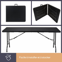 TABLE PLIANTE - IMITATION ROTIN - 180 x 75 x 74 cm