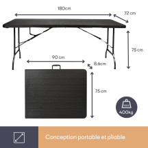 TABLE PLIANTE - IMITATION BOIS - 180 x 75 x 74 cm