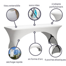 Housse extensible pour table rectangulaire - arqué - blanc
