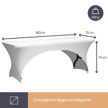Housse extensible pour table rectangulaire - arqué - blanc