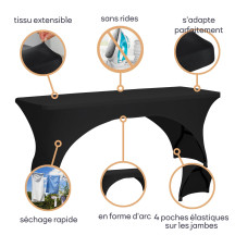 Housse extensible pour table rectangulaire - arqué - noir