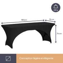 Housse extensible pour table rectangulaire - arqué - noir