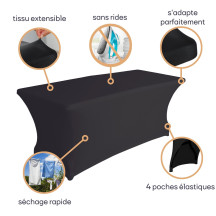 Housse extensible pour table rectangulaire - noir