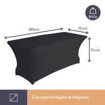 Housse extensible pour table rectangulaire - noir
