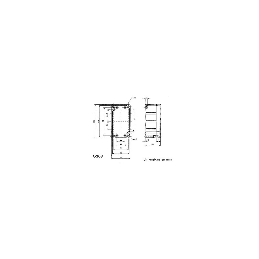 COFFRET ETANCHE EN ABS - GRIS FONCE 115 x 65 x 55mm