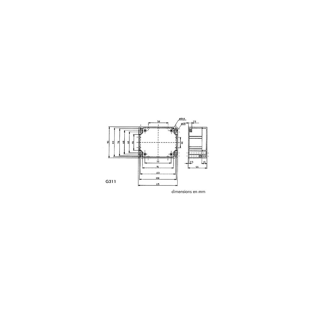 COFFRET ETANCHE EN ABS - GRIS FONCE 115 x 90 x 55mm