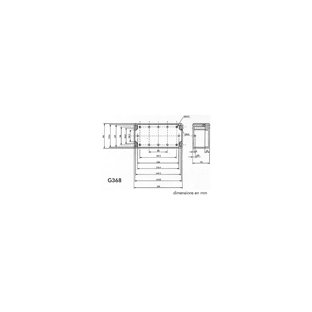 COFFRET ETANCHE EN ABS AVEC ENTRETOISES - 160 x 80 x 55mm ET COUVERCLE TRANSPARANT