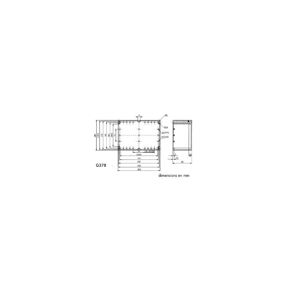 COFFRET ETANCHE EN ABS - GRIS FONCE AVEC COUVERCLE TRANSPARENT 265 x 185 x 95mm