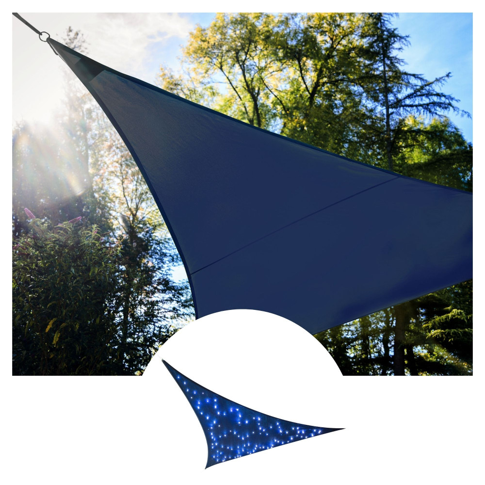 Voile solaire LED - ciel étoilé - triangulaire - 3.6 x 3.6 x 3.6 m - bleu foncé